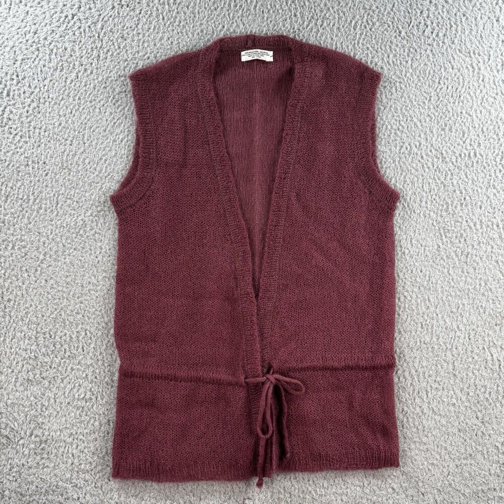 HANDMADE Womens Sweater Vest Medium Cream Maroon Vintage Knit